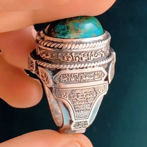 خاتم مصنوع يدويًا من الفضة الإسترلينية عيار 925 على شكل تمثال مسجد فيروزي