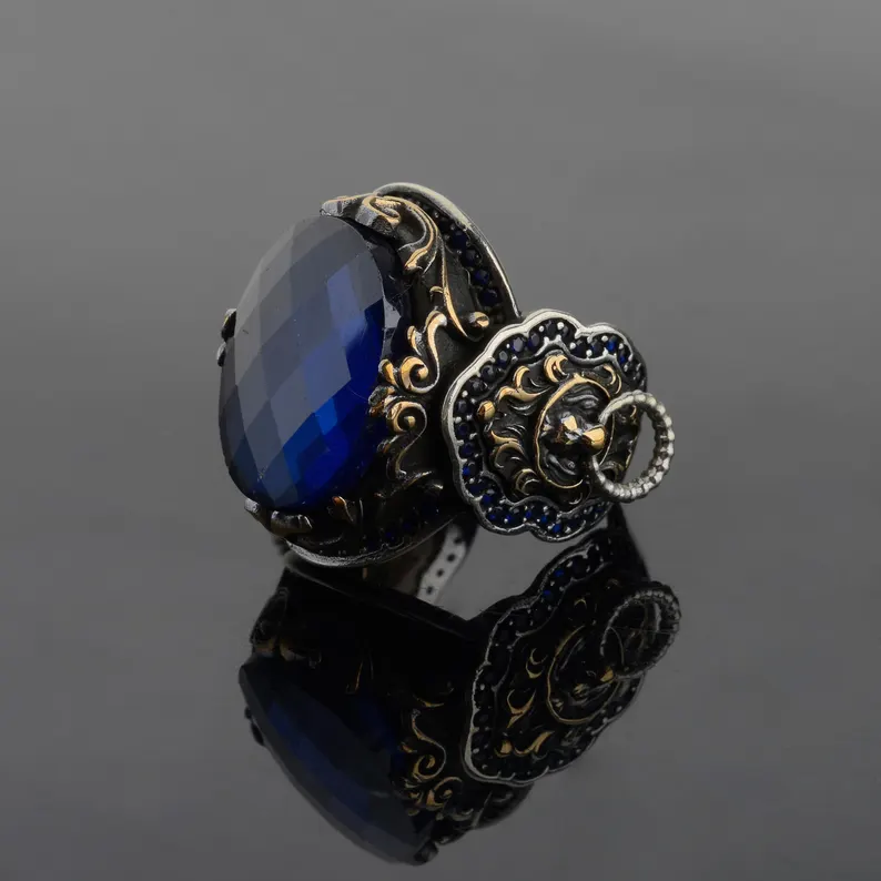 خاتم رجالي من الفضة الإسترلينية عيار 925 مرصع بأحجار كريمة، مصنوع يدويًا بأحجار كريمة طبيعية خاتم رجالي من الفضة الإسترلينية عيار 925 مرصع بأحجار كريمة، مصنوع يدويًا بأحجار كريمة طبيعية